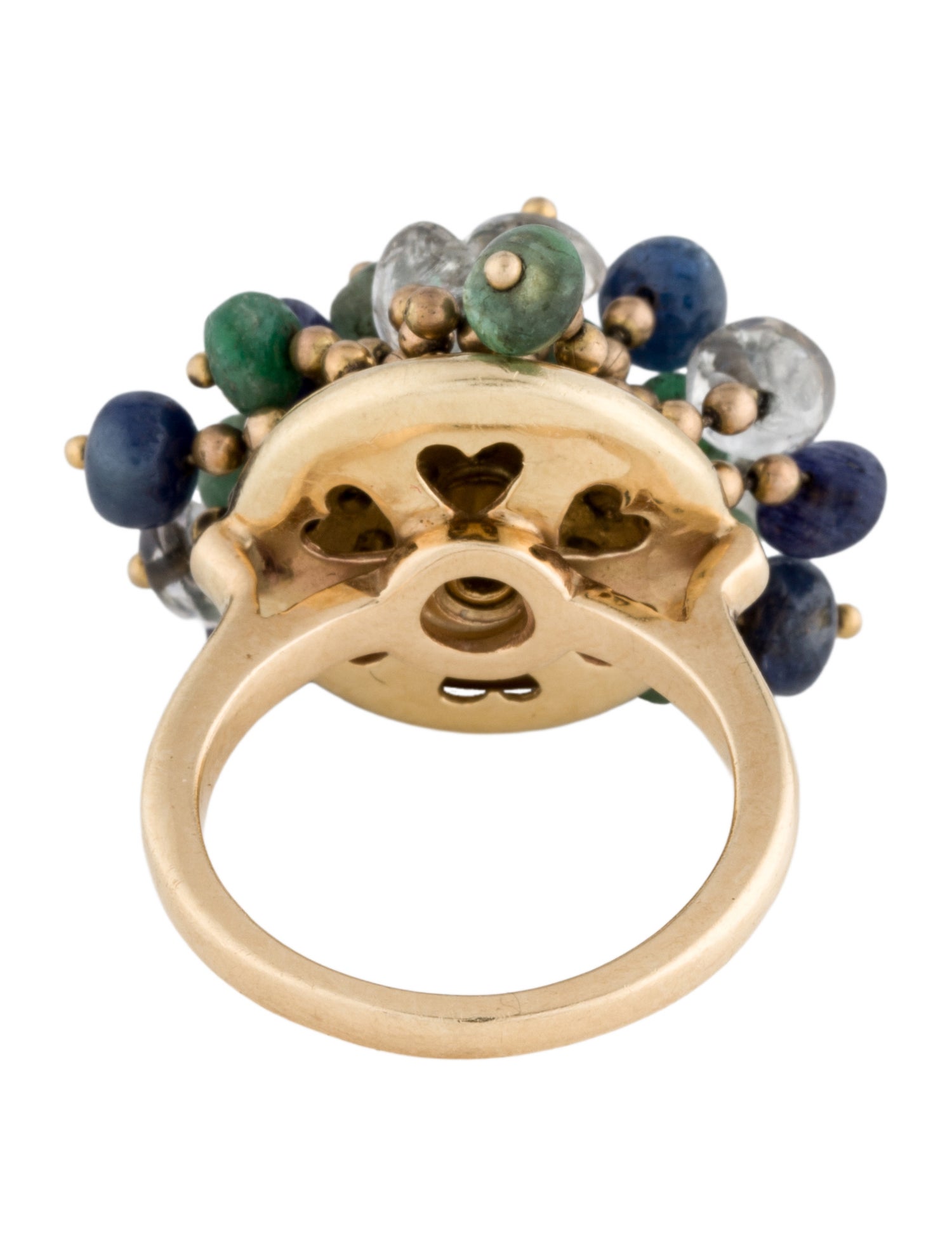 Ring 14K Emerald, Sapphire & Quartz Shaker Cocktail Ring